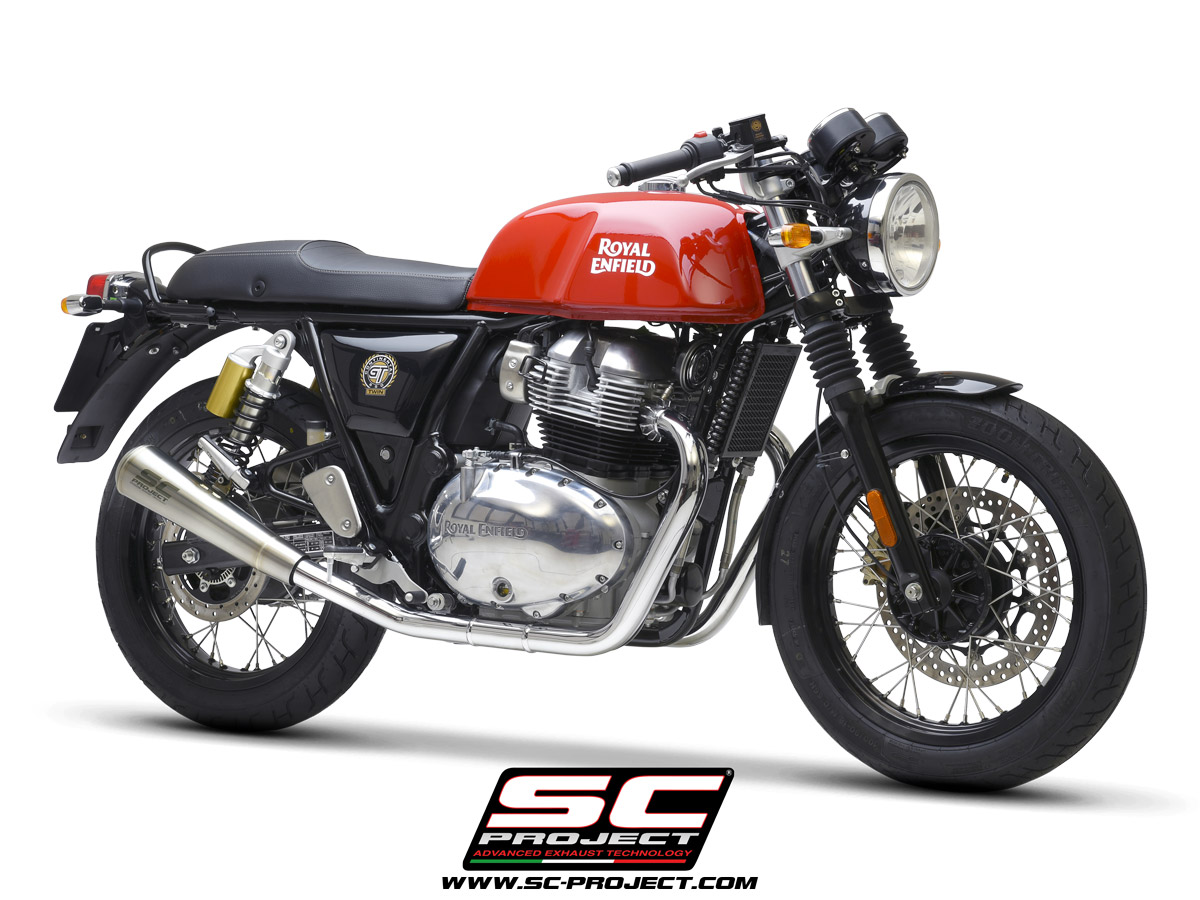 ROYAL ENFIELD CONTINENTAL GT 650 (2019 - 2021) Pair of Conico 70s Mufflers, brushed stainless steel, with mesh on output