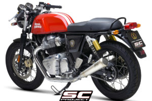 ROYAL ENFIELD INTERCEPTOR 650 (2019 - 2021) Pair of Conico 70s Mufflers, brushed stainless steel, with mesh on output