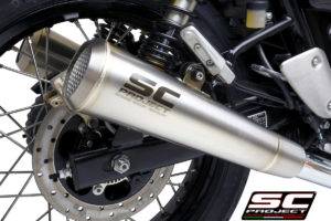 ROYAL ENFIELD INTERCEPTOR 650 (2019 - 2021) Pair of Conico 70s Mufflers, brushed stainless steel, with mesh on output