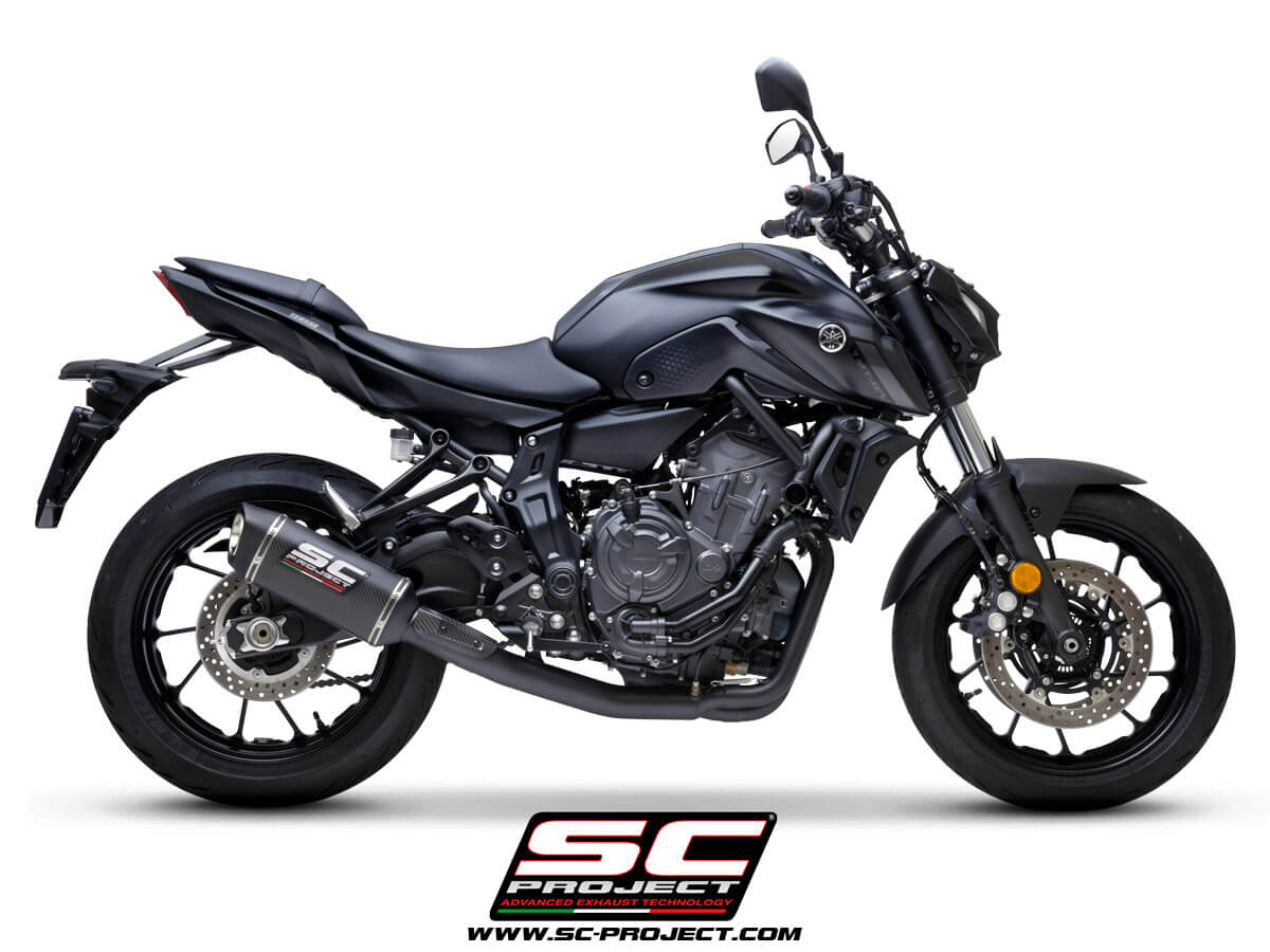 YAMAHA MT-07 (2021) Full 2-1 stainless steel exhaust system, matte black painted, with SC1-S carbon muffler - RACING