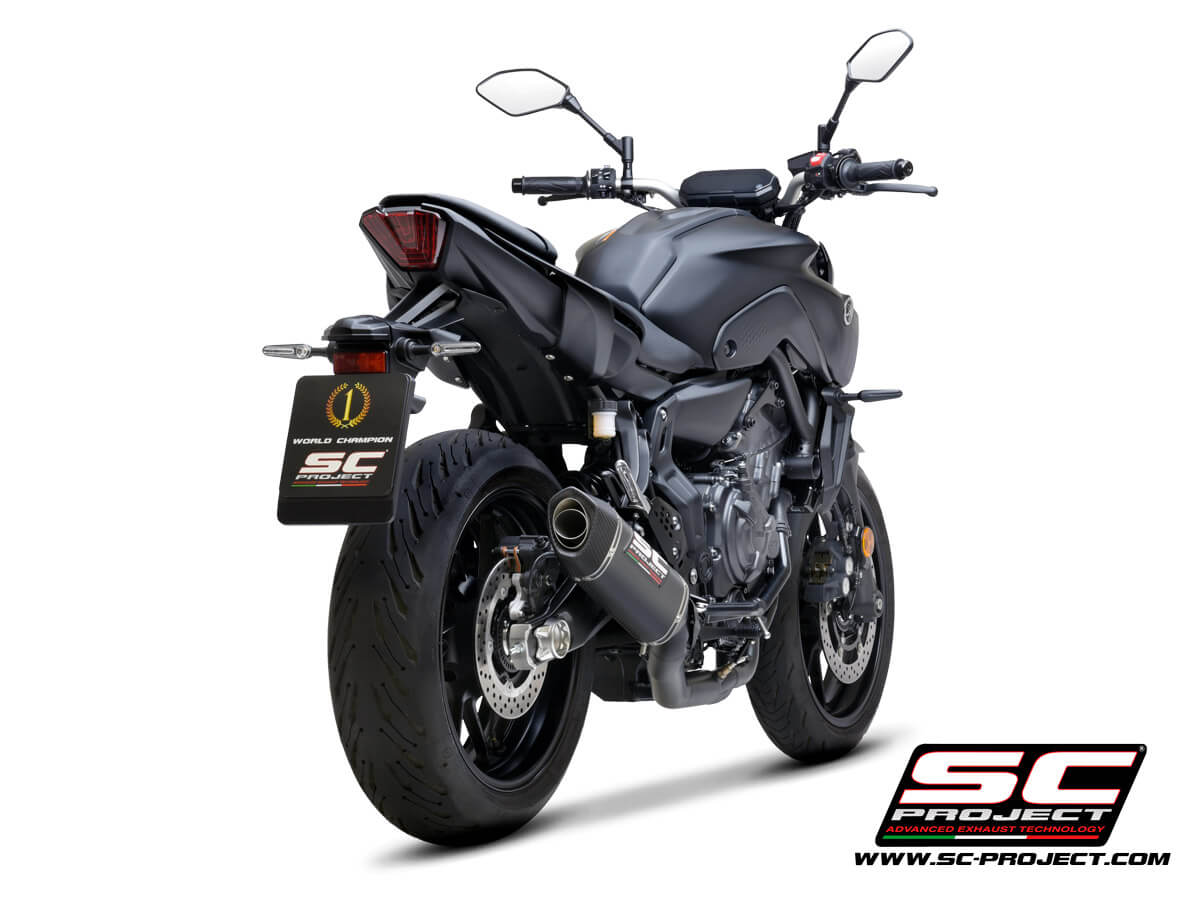 YAMAHA MT-07 (2021) Full 2-1 stainless steel exhaust system, matte black painted, with SC1-S carbon muffler - RACING