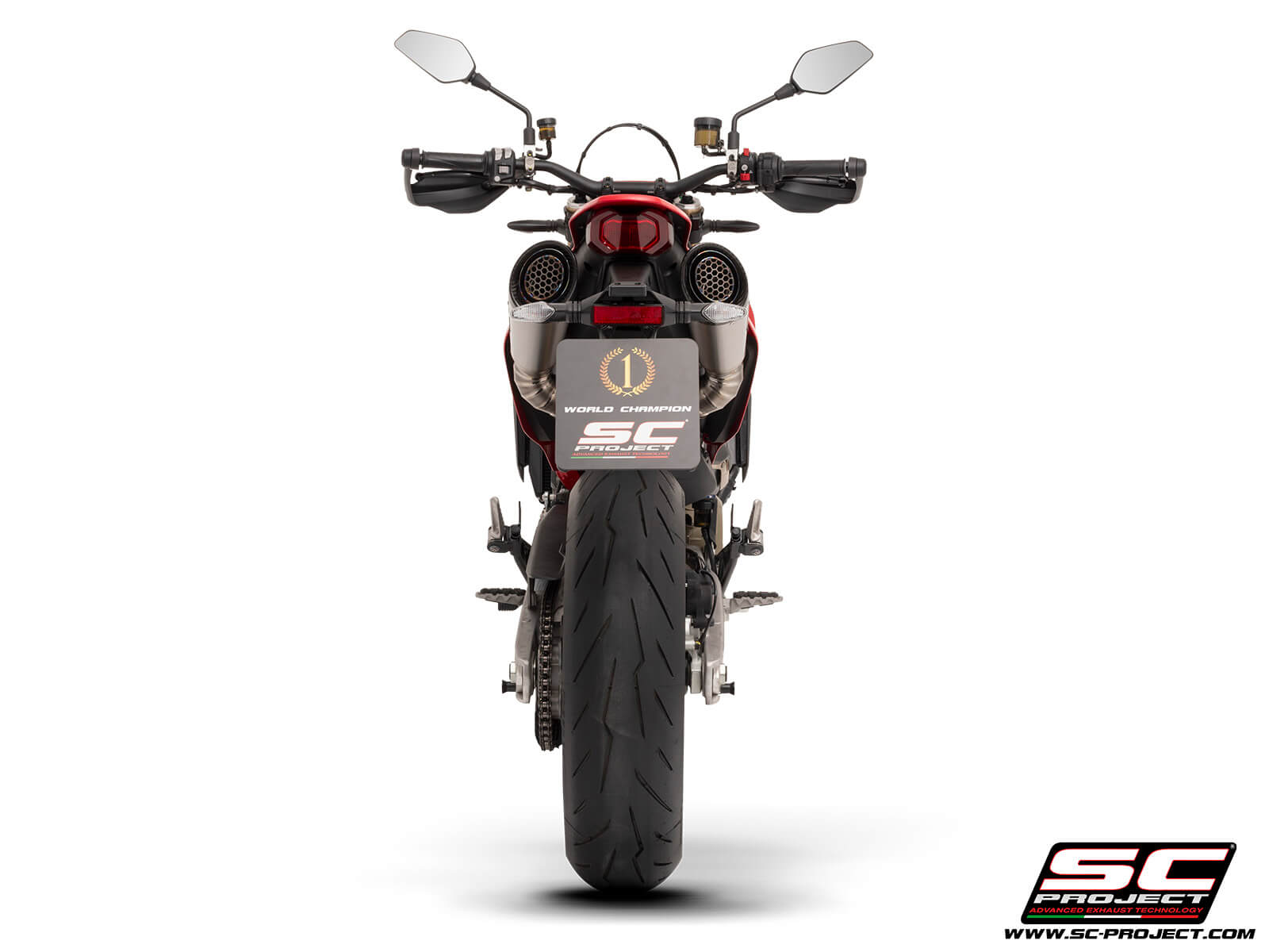 DUCATI HYPERMOTARD 698 MONO - RVE (2024) Dual undertail S1 titanium exhaust, with stoneguard grid