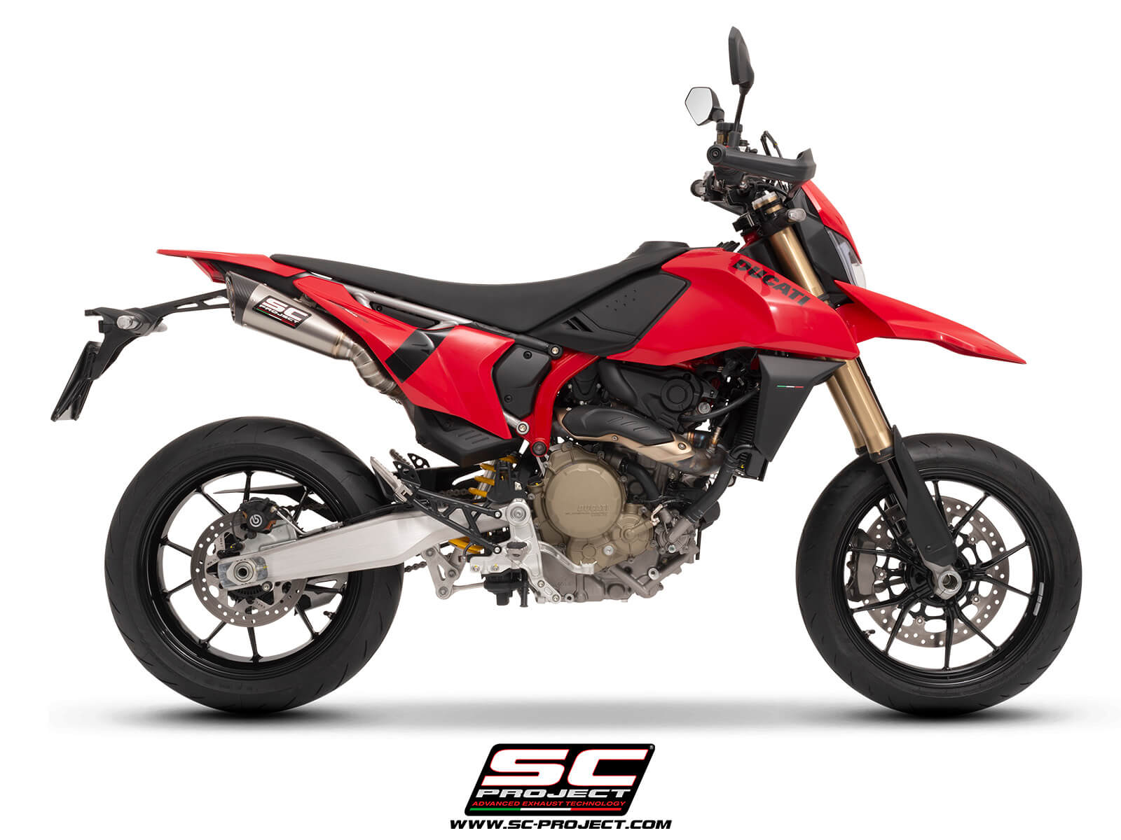 DUCATI HYPERMOTARD 698 MONO - RVE (2024) Dual undertail S1 titanium exhaust, with stoneguard grid