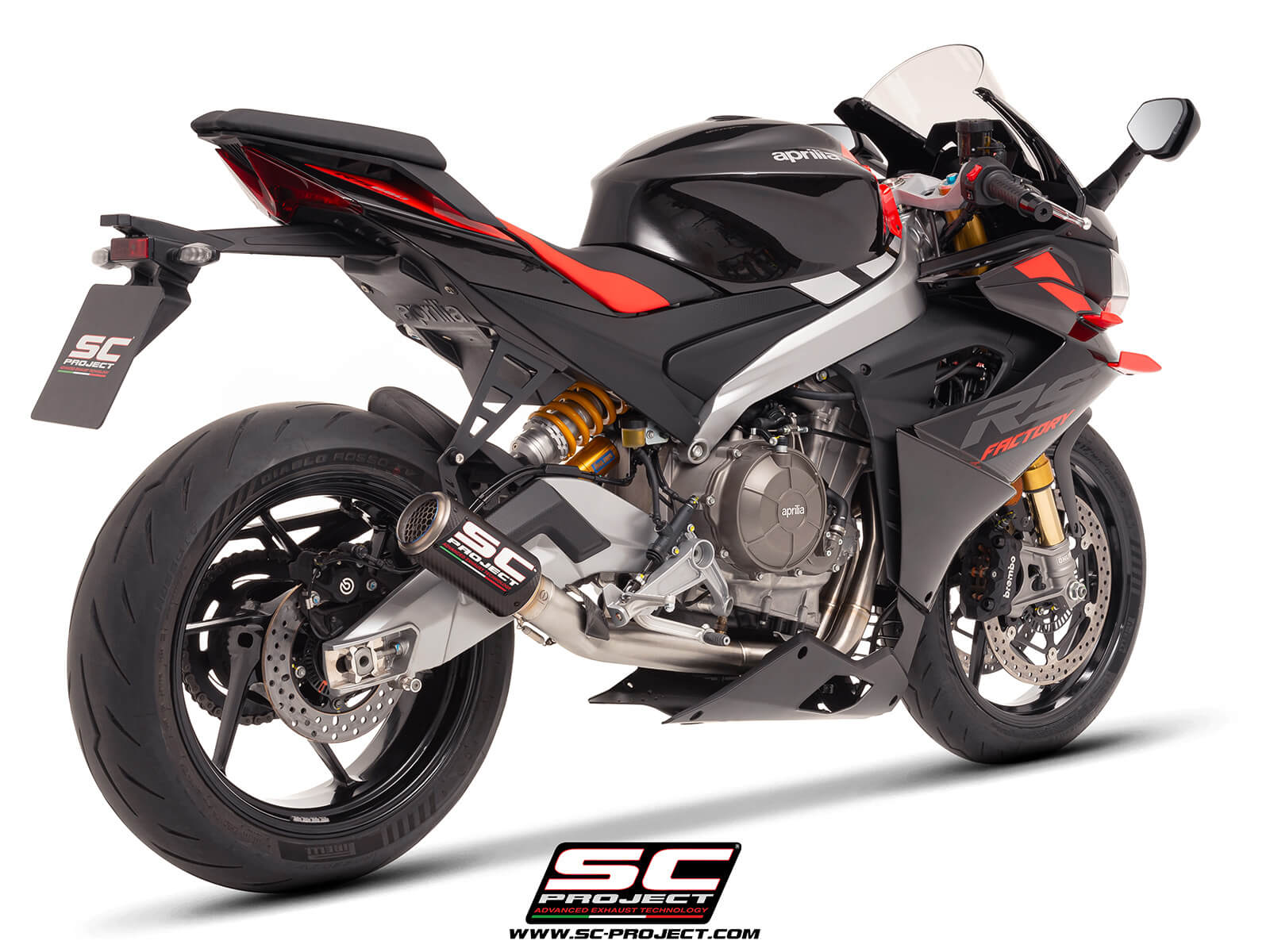 APRILIA RS 660 (2025) 2-1 Stainless steel full exhaust system, with CR-T carbon exhaust with stoneguard grid