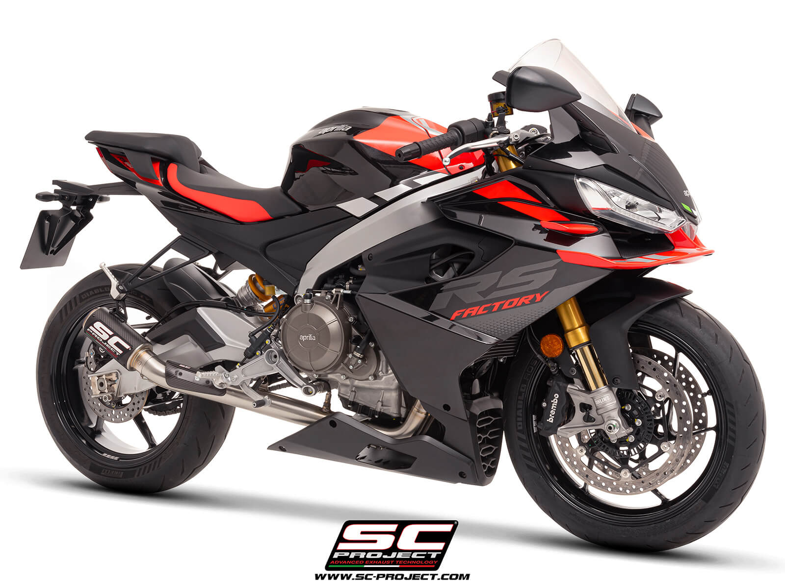 APRILIA RS 660 (2025) 2-1 Stainless steel full exhaust system, with CR-T carbon exhaust with stoneguard grid