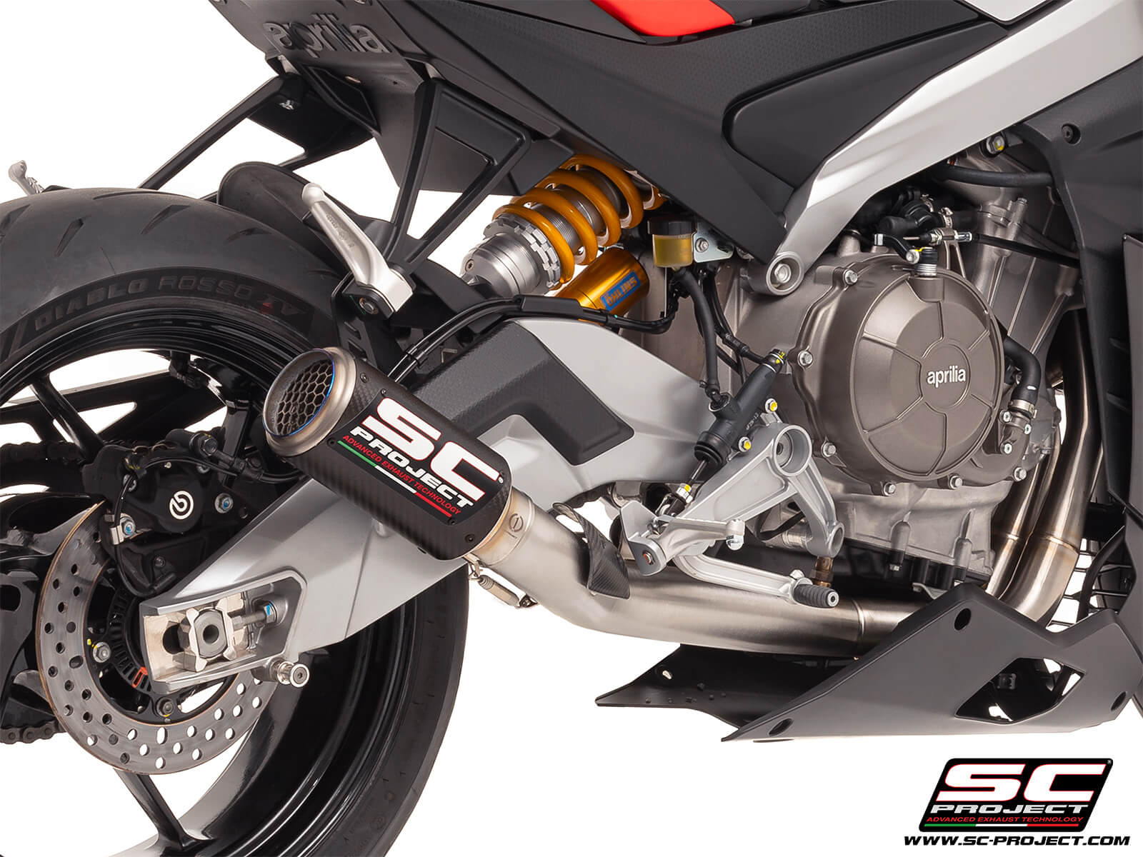 APRILIA RS 660 (2025) 2-1 Stainless steel full exhaust system, with CR-T carbon exhaust with stoneguard grid