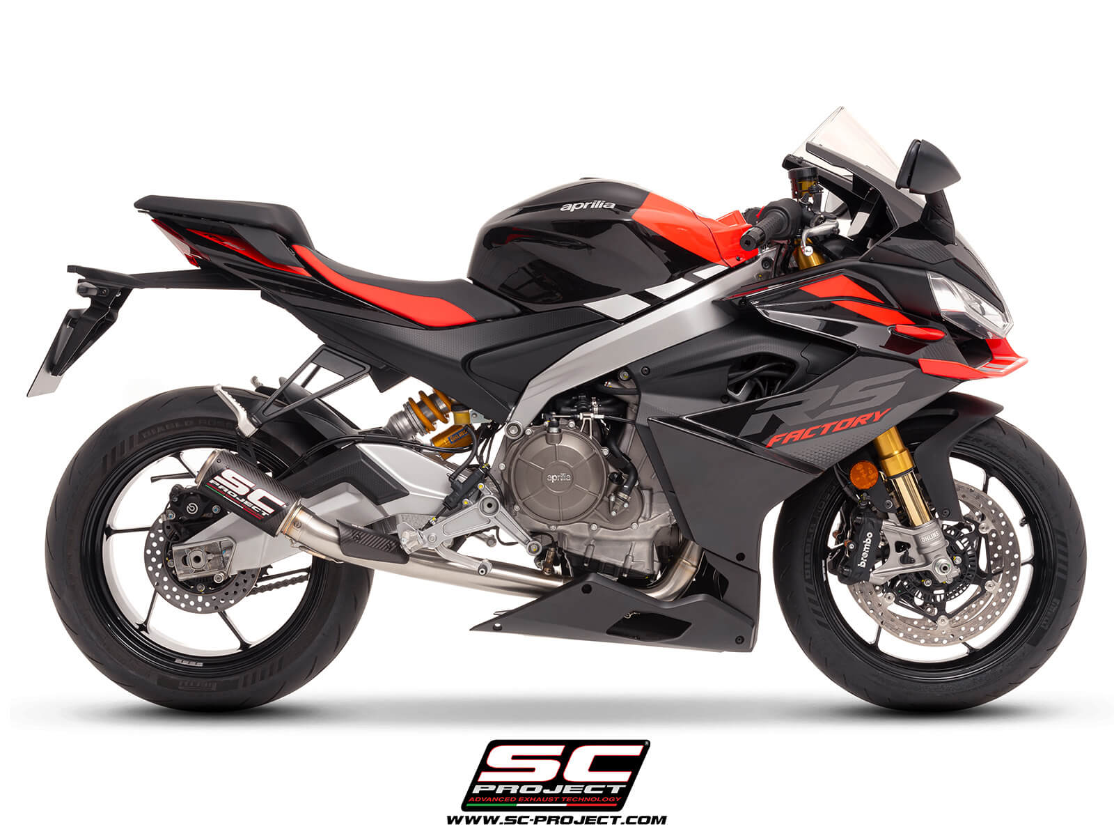 APRILIA RS 660 (2025) 2-1 Stainless steel full exhaust system, with CR-T carbon exhaust with stoneguard grid