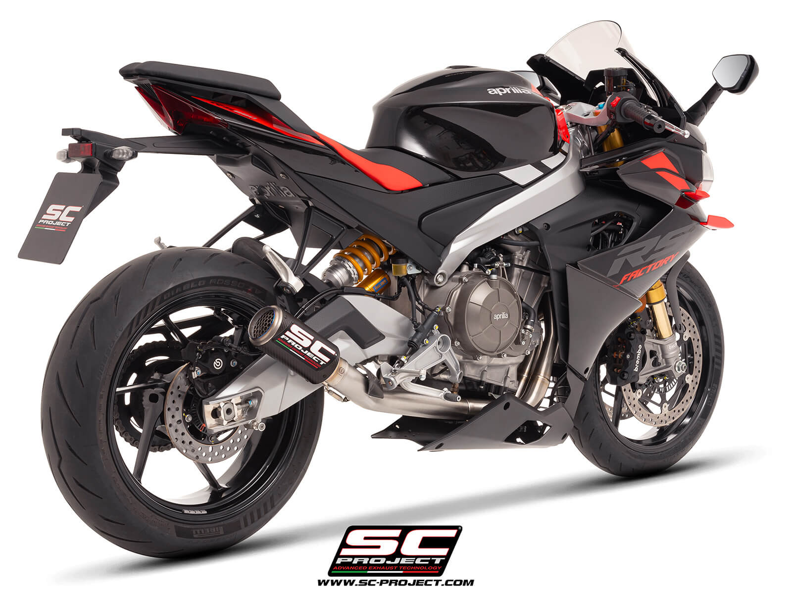 APRILIA RS 660 (2025) 2-1 Stainless steel full exhaust system, with CR-T carbon exhaust with stoneguard grid