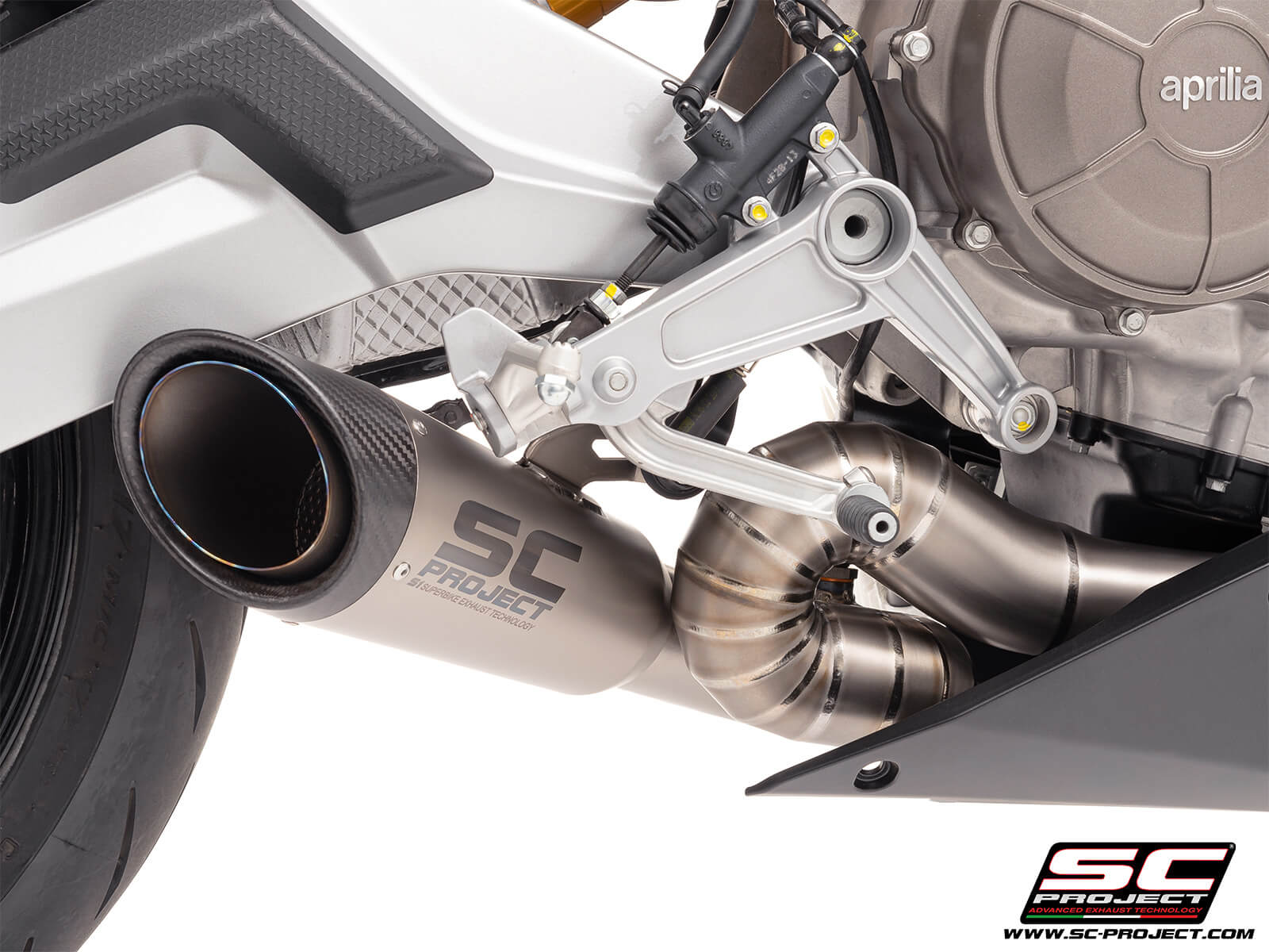 APRILIA RS 660 (2025) 2-1 Titanium full exhaust system, with S1 titanium exhaust, with welded sector link pipe