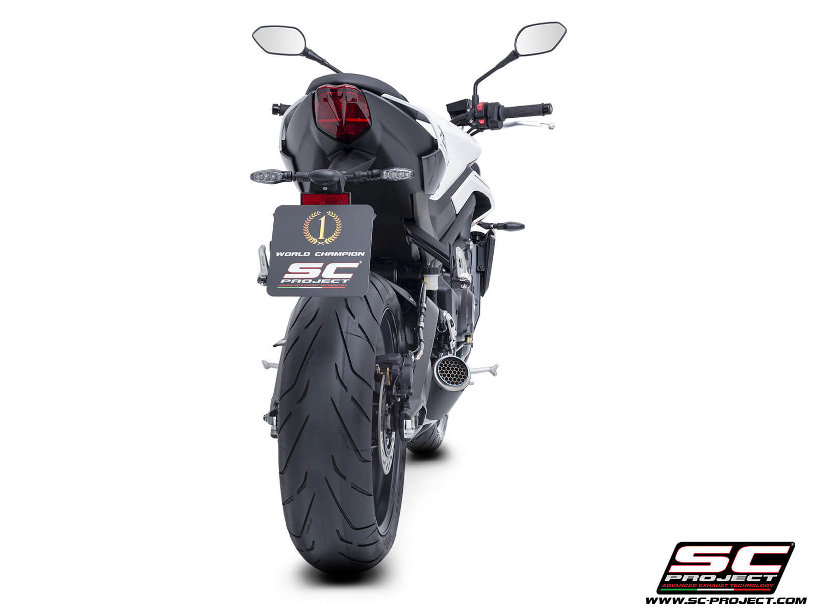 Triumph STREET TRIPLE 765 R - RS (2024 - 2025) - EURO 5+ 3-1 Stainless steel full exhaust system, with CR-T carbon exhaust with stoneguard grid