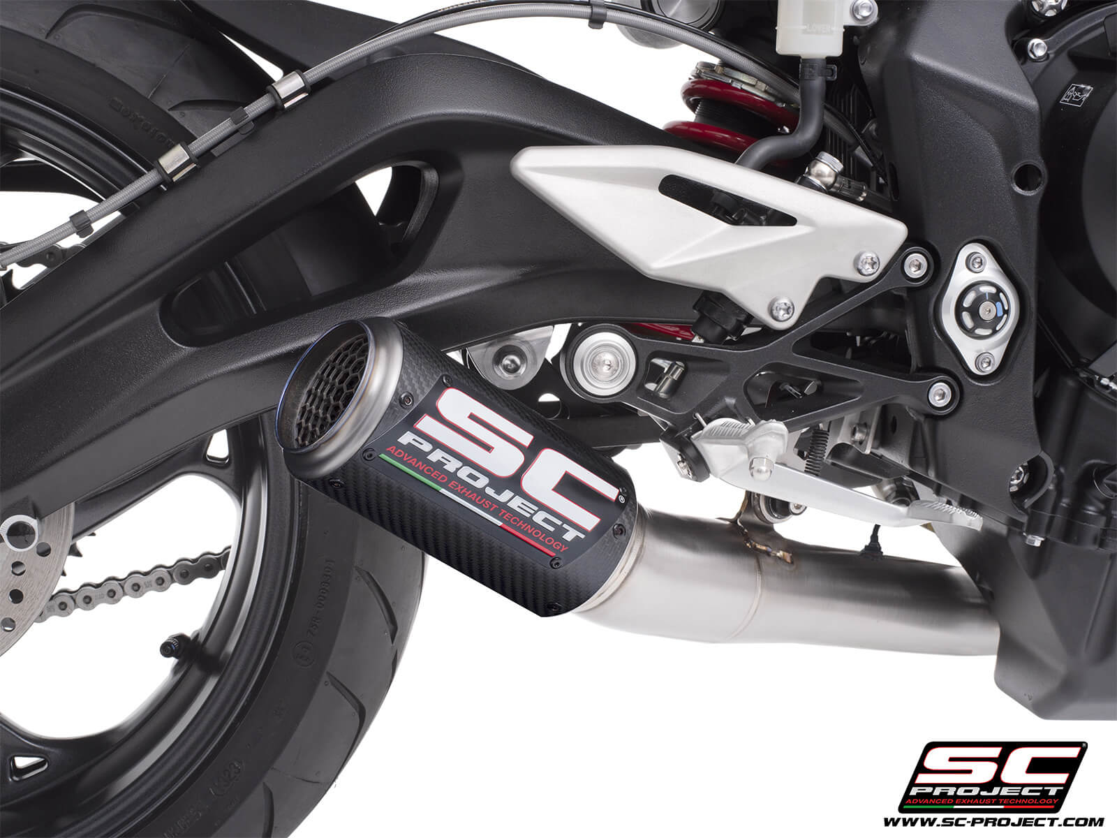 Triumph STREET TRIPLE 765 R - RS (2024 - 2025) - EURO 5+ 3-1 Stainless steel full exhaust system, with CR-T carbon exhaust with stoneguard grid