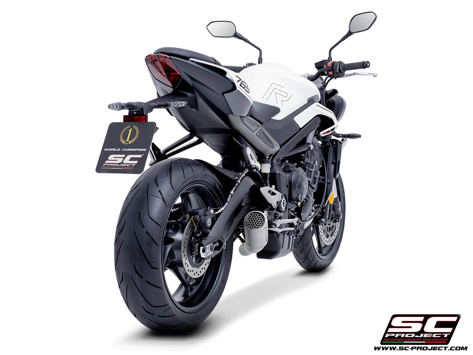 Triumph STREET TRIPLE 765 R - RS (2024 - 2025) - EURO 5+ 3-1 Stainless steel full exhaust system, with CR-T titanium exhaust with stoneguard grid