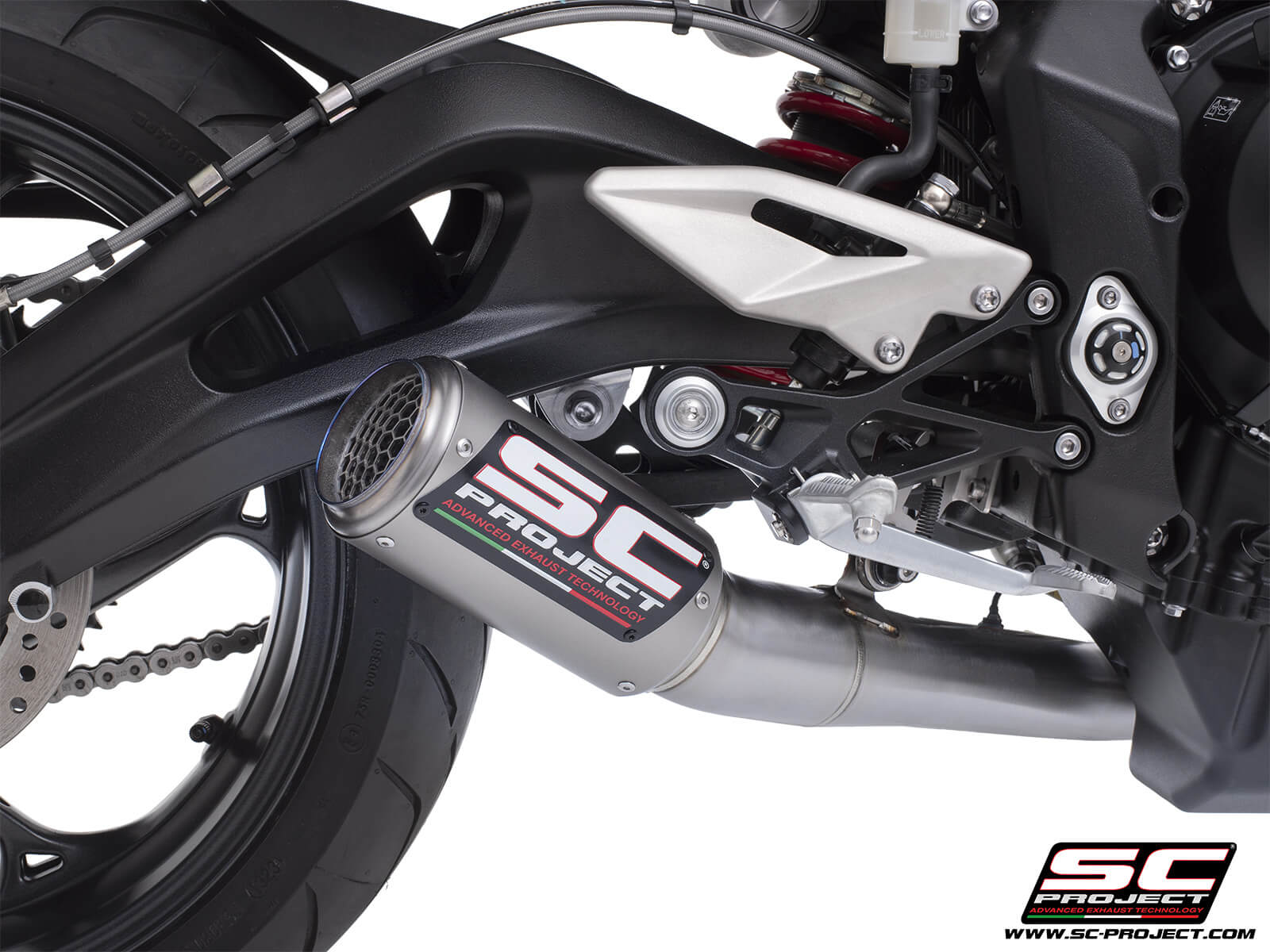 Triumph STREET TRIPLE 765 R - RS (2024 - 2025) - EURO 5+ 3-1 Stainless steel full exhaust system, with CR-T titanium exhaust with stoneguard grid