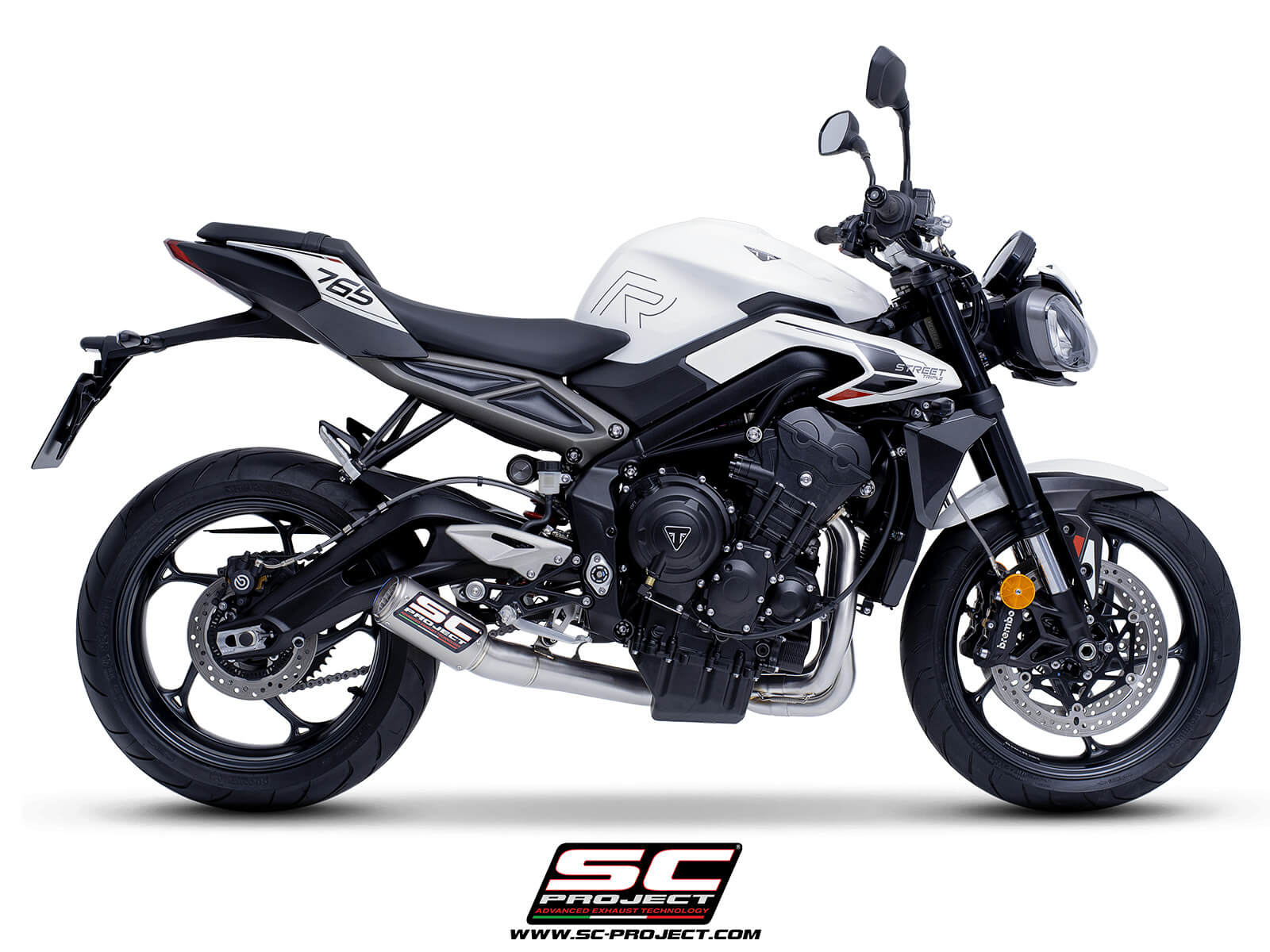 Triumph STREET TRIPLE 765 R - RS (2024 - 2025) - EURO 5+ 3-1 Stainless steel full exhaust system, with CR-T titanium exhaust with stoneguard grid