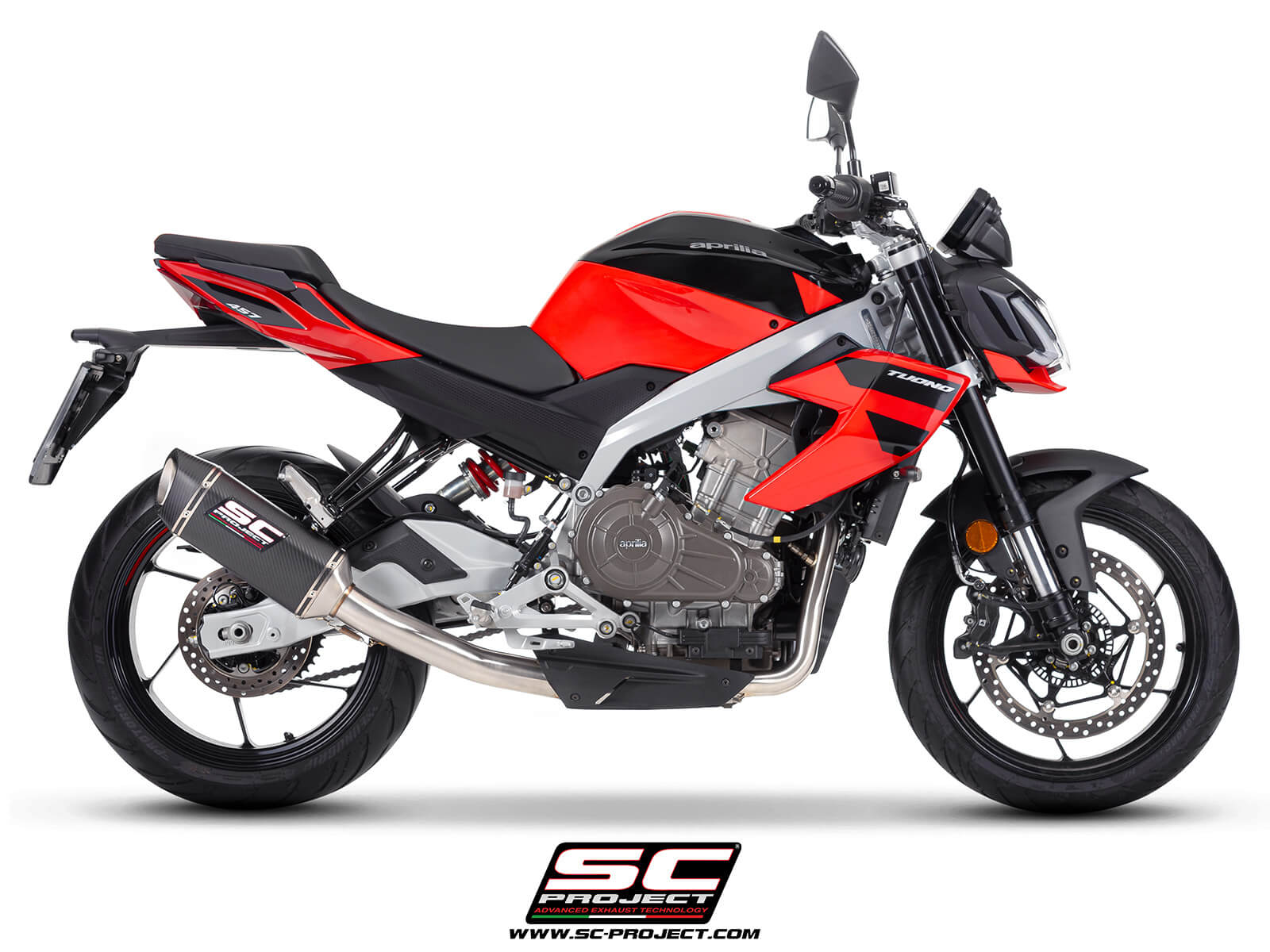 APRILIA TUONO 457 (2025) 2-1 Stainless steel full exhaust system, with SC1-S carbon fibre exhaust