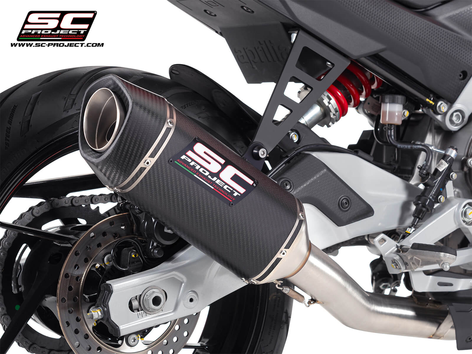 APRILIA TUONO 457 (2025) 2-1 Stainless steel full exhaust system, with SC1-S carbon fibre exhaust