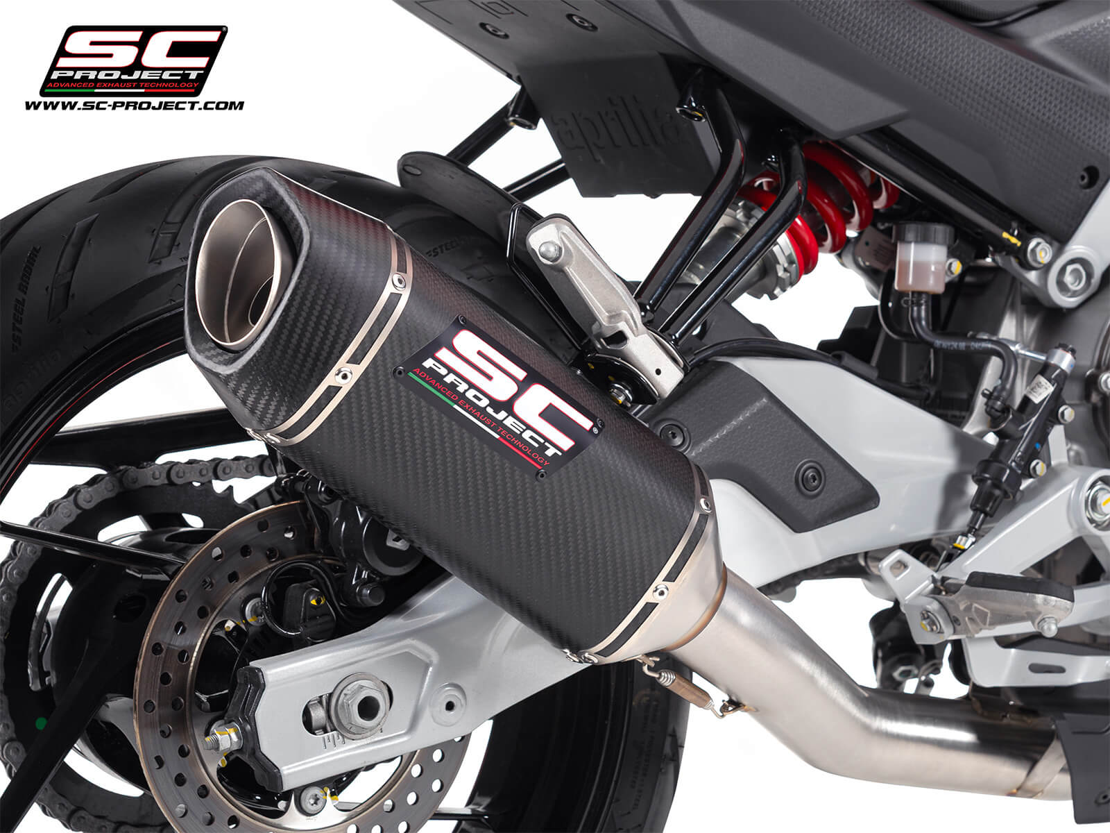 APRILIA TUONO 457 (2025) 2-1 Stainless steel full exhaust system, with SC1-S carbon fibre exhaust