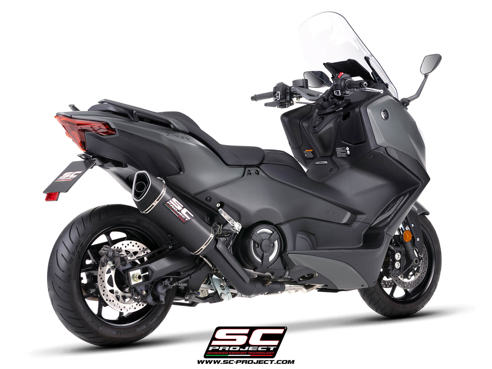 Yamaha TMAX 560 (2025) 2-1 Stainless steel full exhaust system, matt black, with SC1-R carbon fibre exhaust